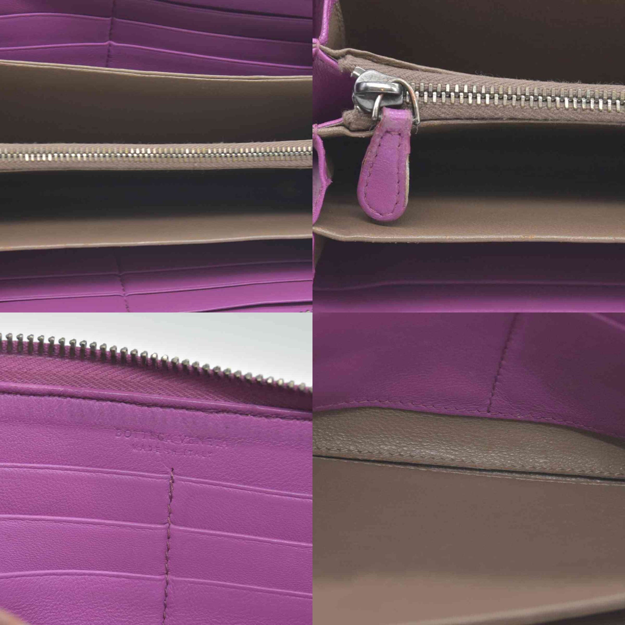 $760 Bottega Veneta Nappa Intrecciato Zip Around Wallet Bicolor Purple Pink CONSIGNMENT