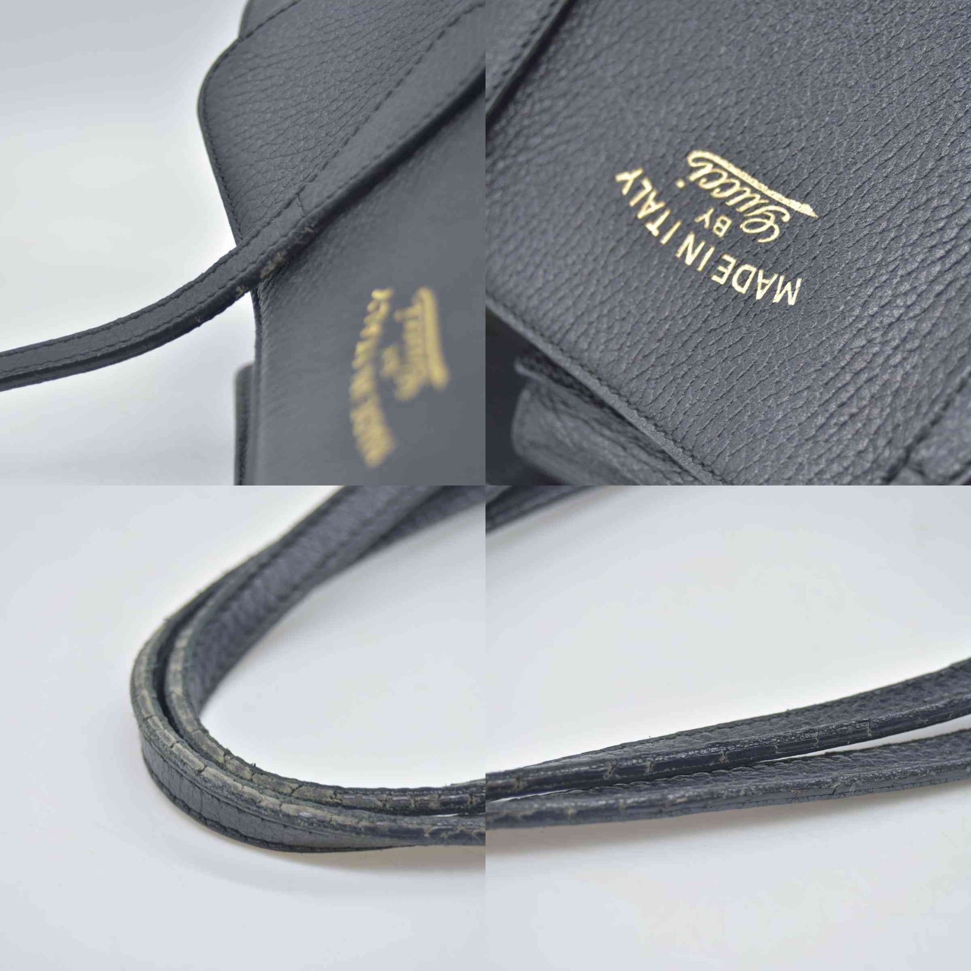 $1100 Gucci Pebbled Calfskin Small Swing Tote Black