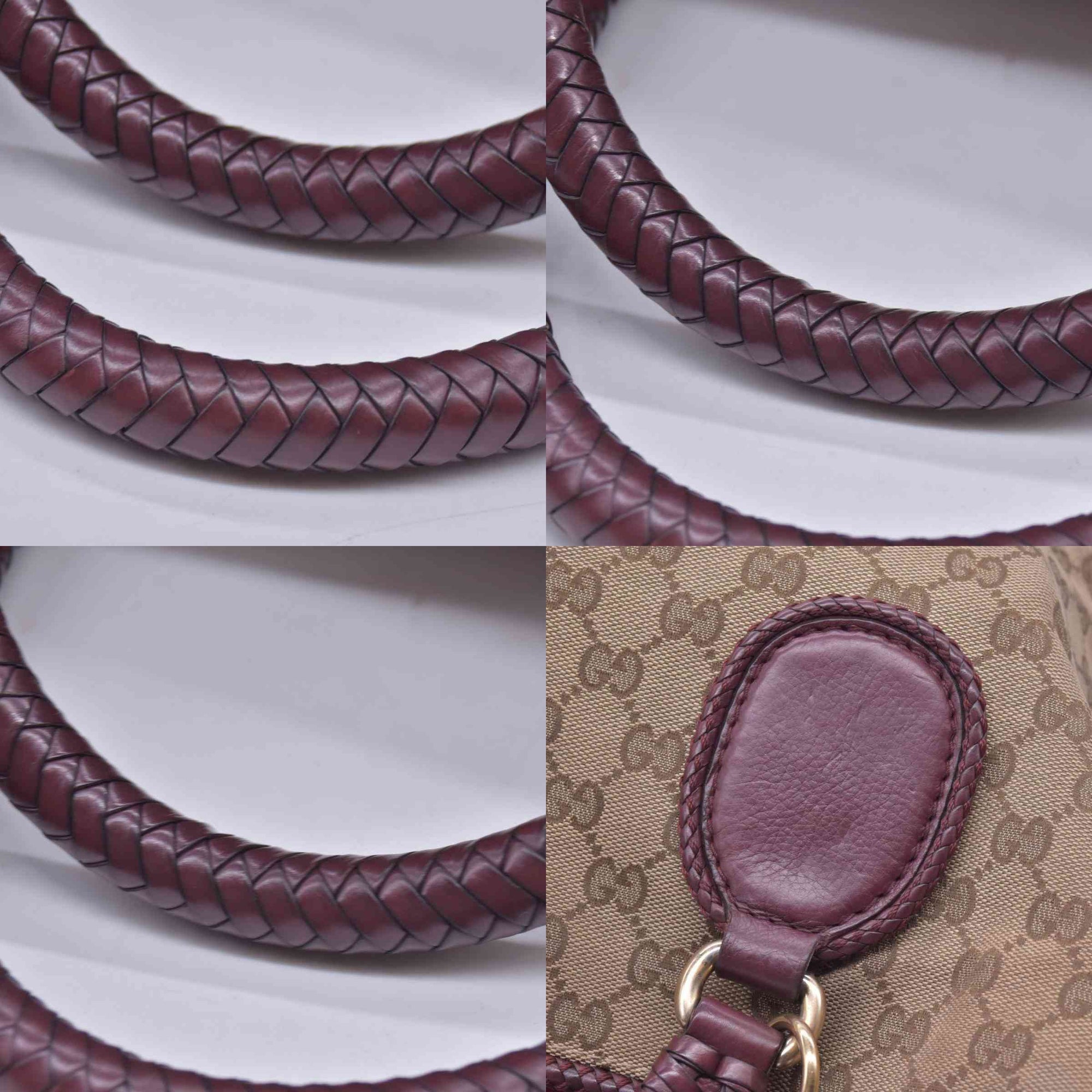 $1250 GUCCI GG Canvas Medium Marcie Tassel Tote Bag Beige Burgundy CONSIGNMENT 10021551