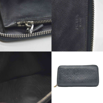 $1070 Prada Black Saffiano Leather Travel Zip Around Wallet CONSIGNMENT