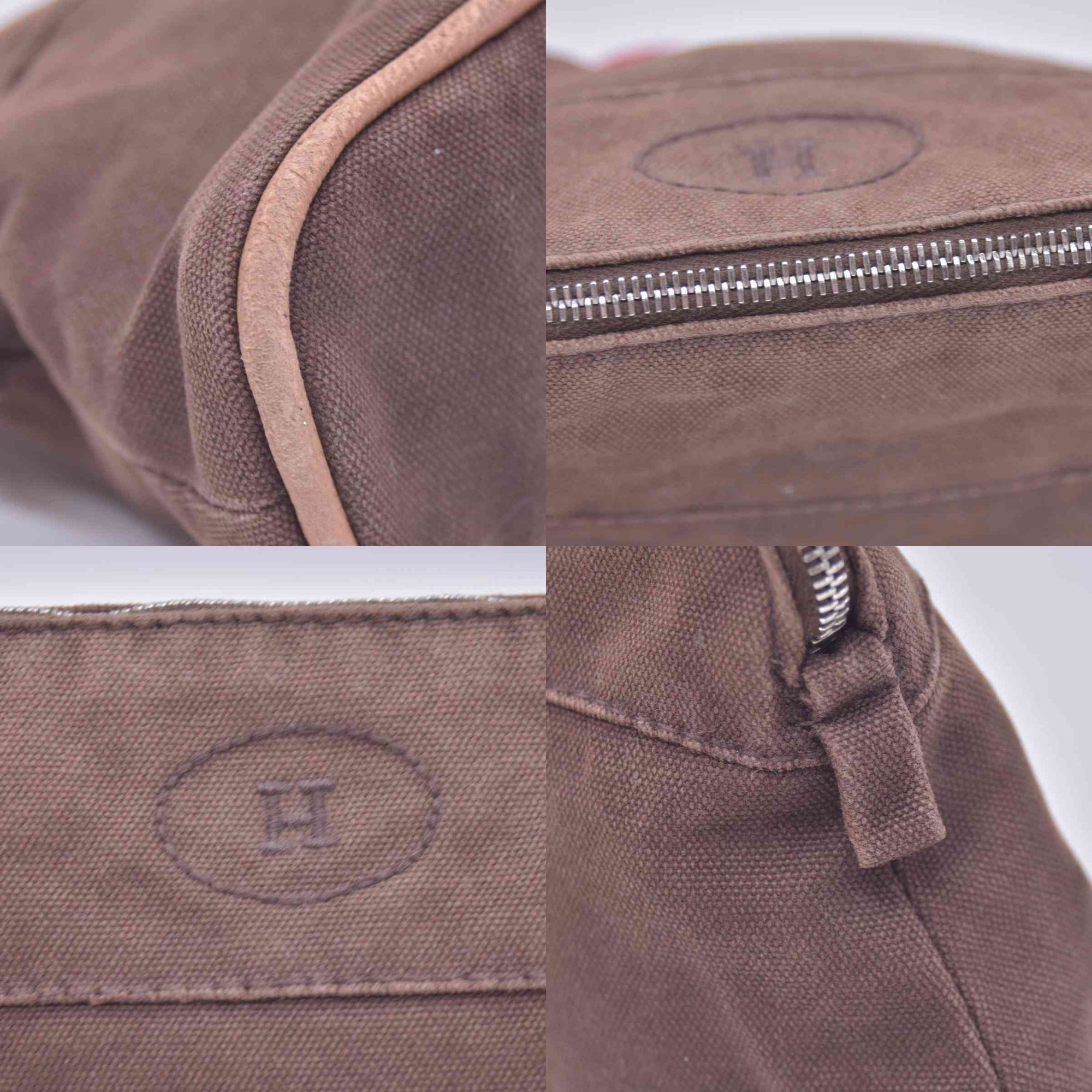 $520 HERMES Cotton Canvas Bolide MM Cosmetic Pouch Brown CONSIGNMENT 10021211