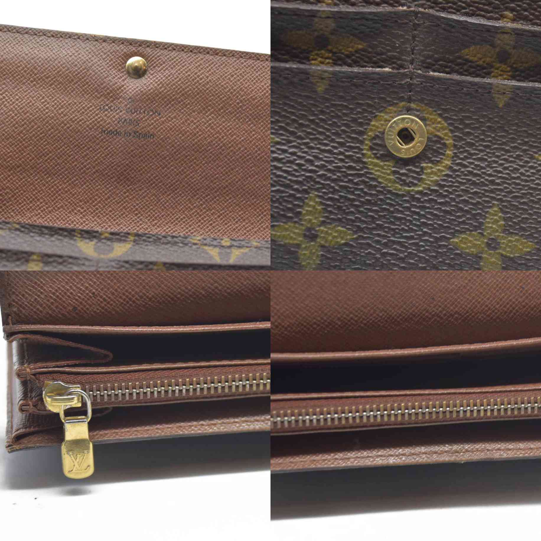 AUCTION $725 Louis Vuitton Monogram Portefeiulle Sarah Long Bifold Wallet Brown CA6008