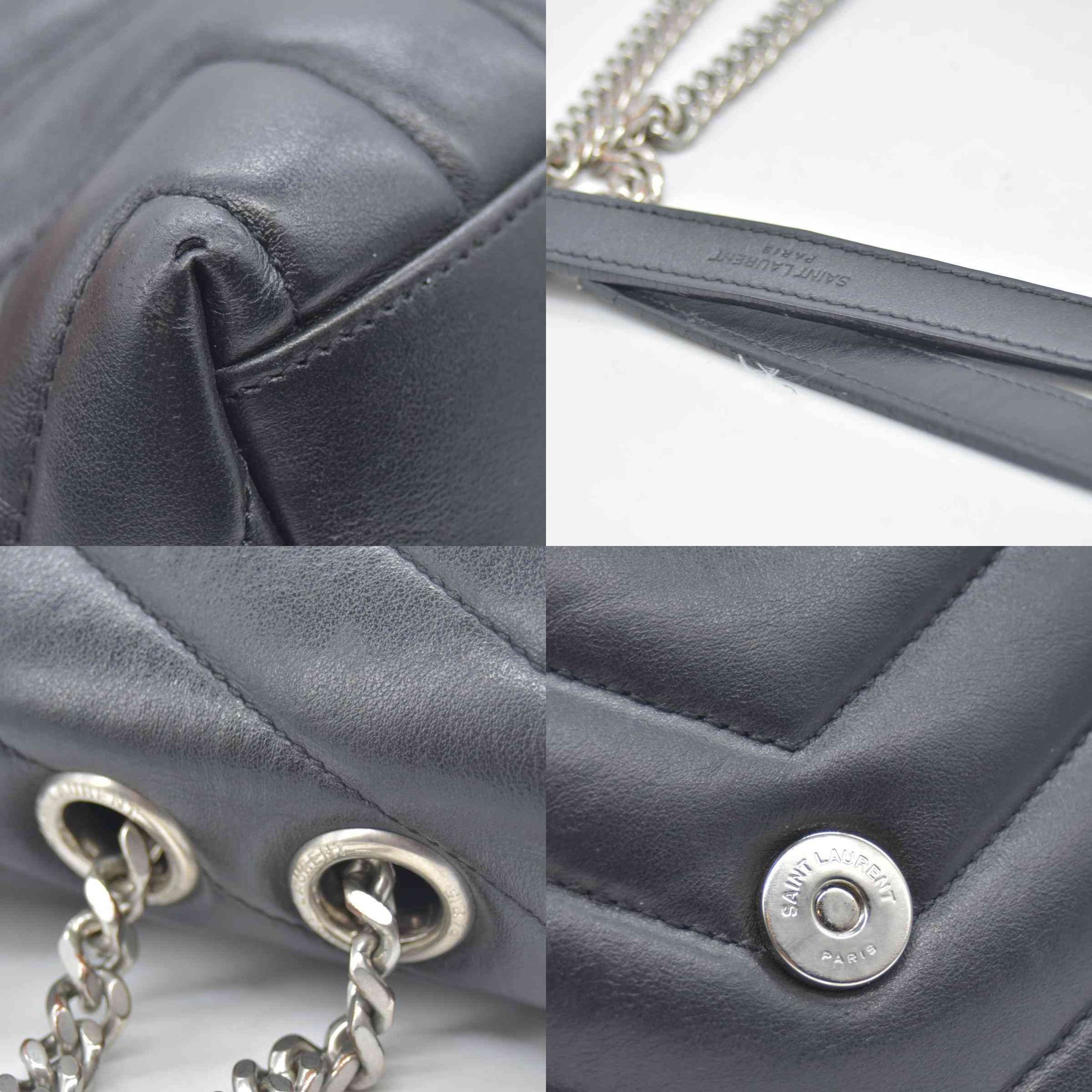 $3250 Saint Laurent Quilted Monogram Medium Loulou Chain Satchel Black