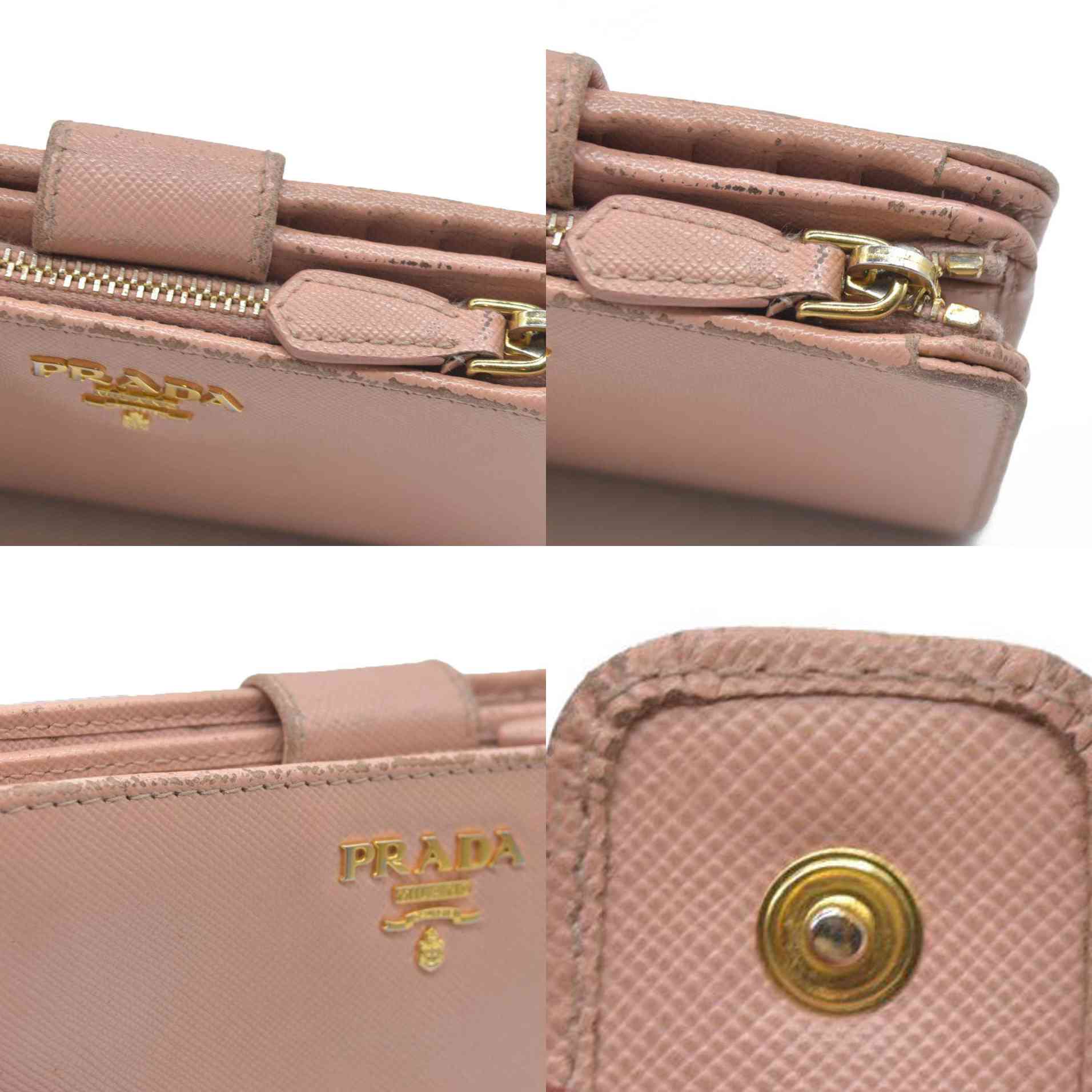 PRADA Logo Saffiano Leather Bifold Wallet Purse Pink