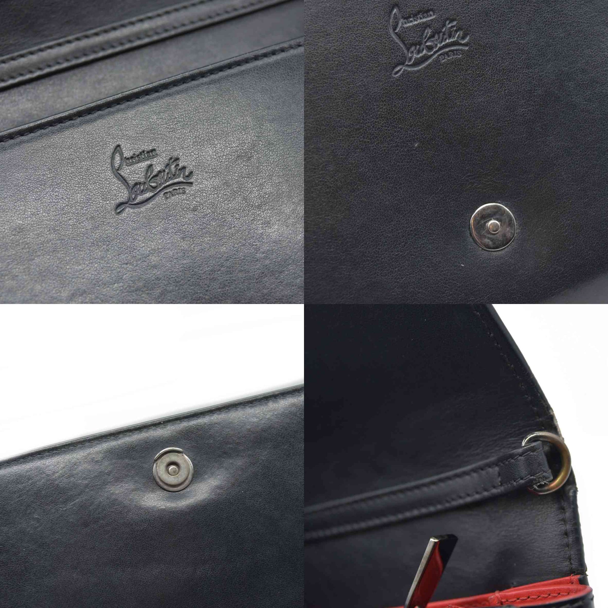 $1490 CHRISTIAN LOUBOUTIN Calfskin Patent Spikes Paloma Clutch Black