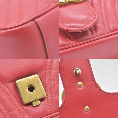 $2850 Gucci Calfskin Matelasse Small GG Marmont Shoulder Bag Red CONSIGNMENT