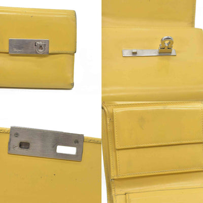Salvatore Ferragamo Gancini Leather Trifold Wallet Yellow