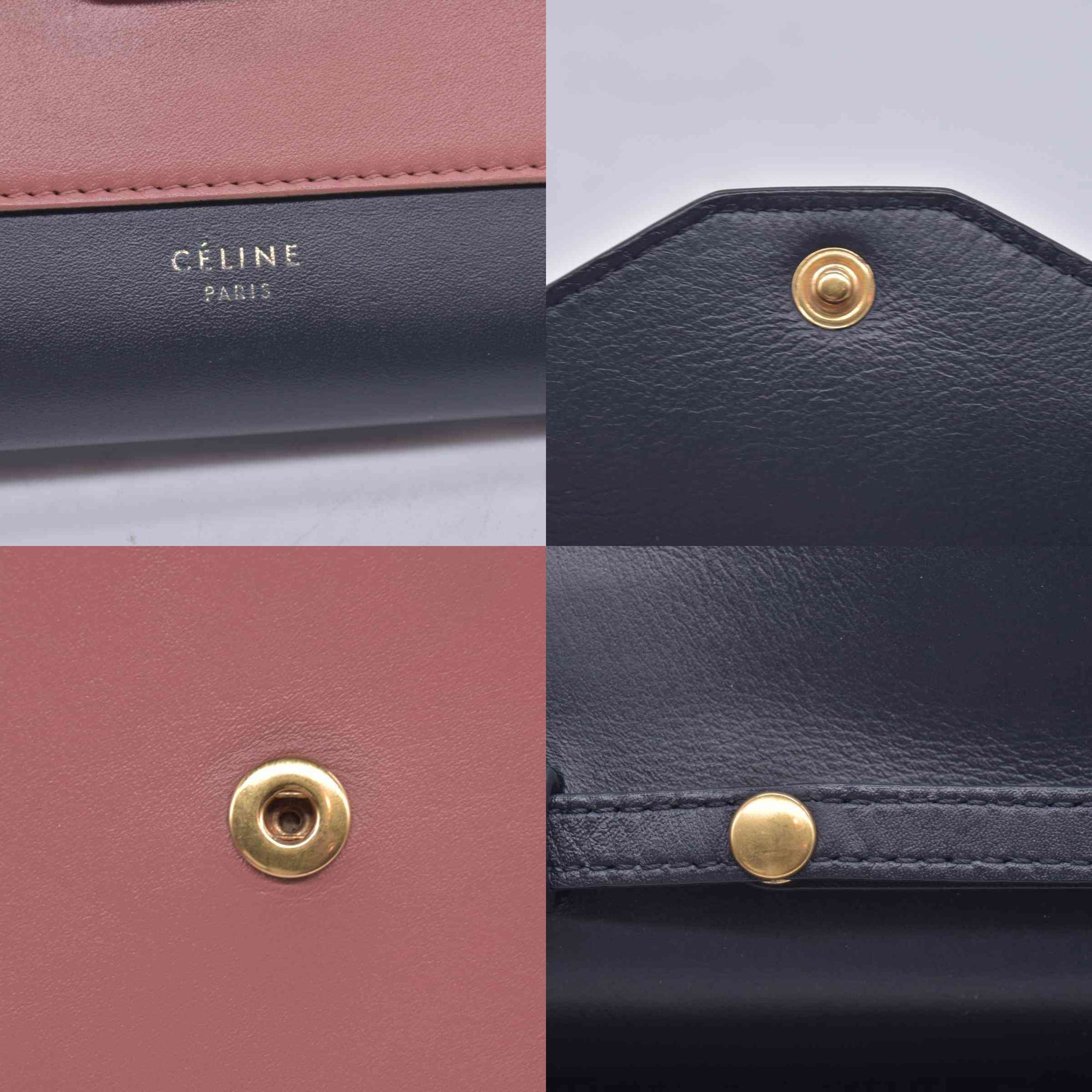 $1200 CELINE Smooth Calfskin Tri-Color Envelope Flap Wallet on Chain Navy Beige Pink CONSIGNMENT 10021559