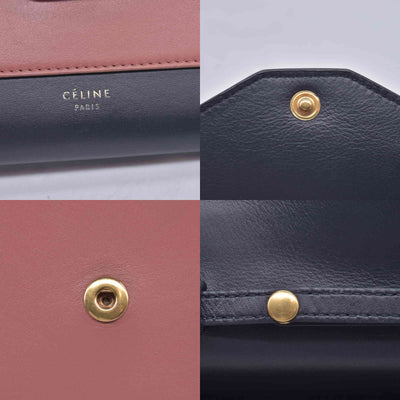 $1200 CELINE Smooth Calfskin Tri-Color Envelope Flap Wallet on Chain Navy Beige Pink CONSIGNMENT 10021559