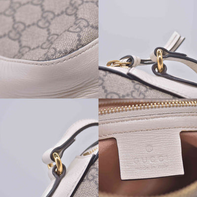 $1650 2021 Gucci GG Supreme Monogram Small Horsebit 1955 Shoulder Bag Beige Mystic White 10020896