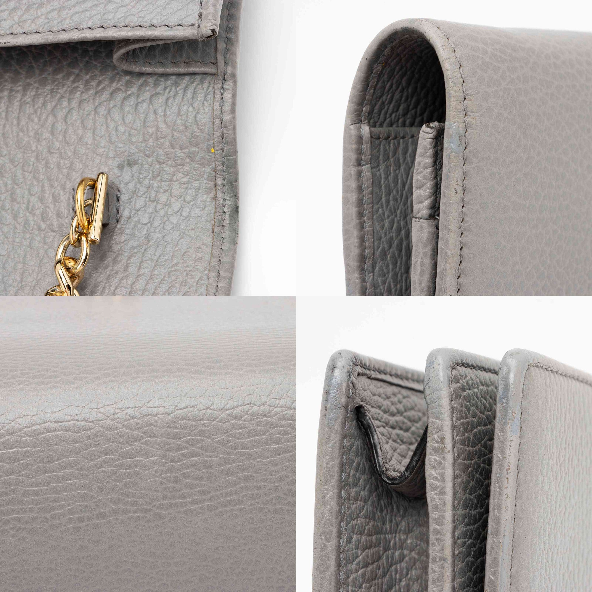 GUCCI Dollar Calfskin Enamel Mini GG Marmont Chain Wallet Grey