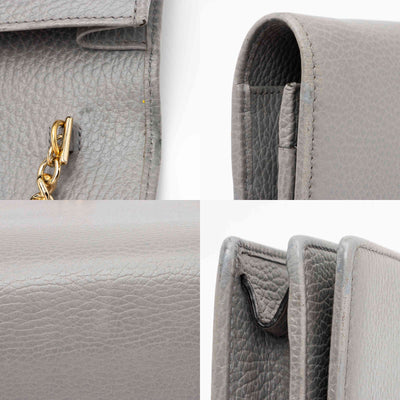 GUCCI Dollar Calfskin Enamel Mini GG Marmont Chain Wallet Grey