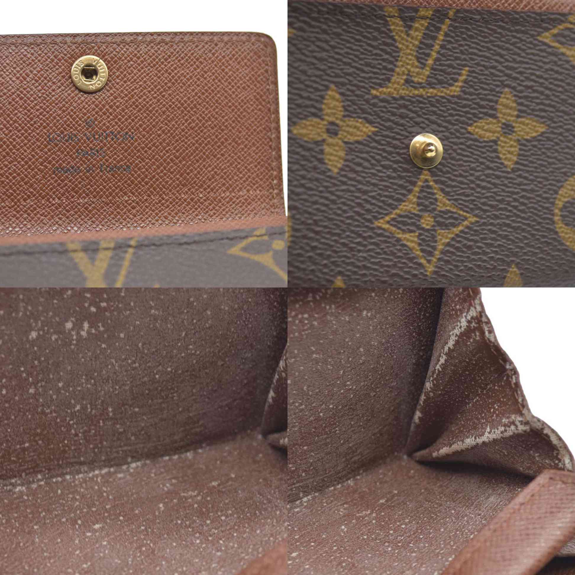 $430 Louis Vuitton Monogram Porte Monnaie Plat Coin Purse Wallet Brown