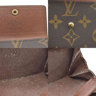 $430 Louis Vuitton Monogram Porte Monnaie Plat Coin Purse Wallet Brown