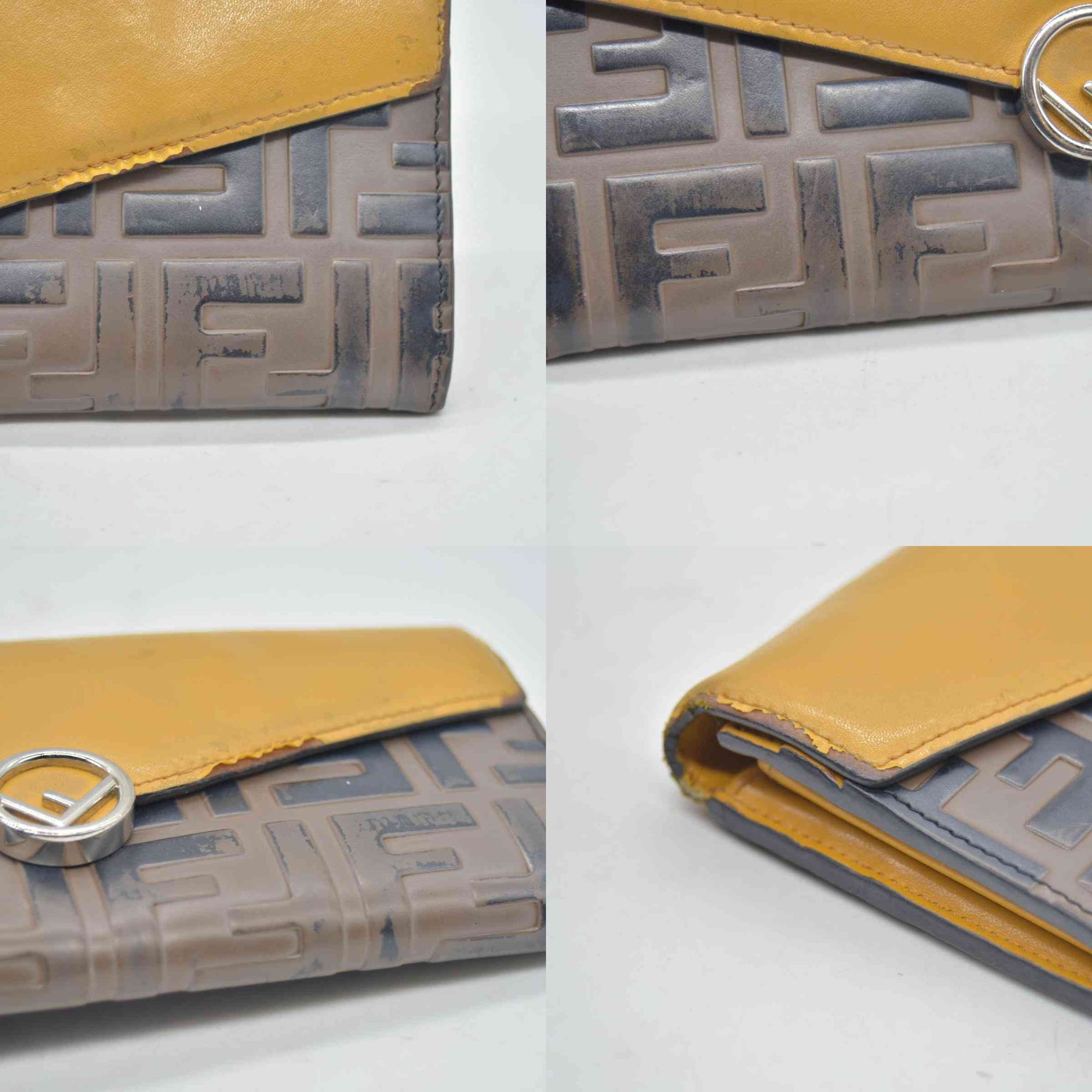 $890 Fendi Vitello Cruise F is Fendi Bi-Color FF 1974 Embossed Continental Envelope Wallet Maya Yellow