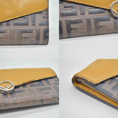 $890 Fendi Vitello Cruise F is Fendi Bi-Color FF 1974 Embossed Continental Envelope Wallet Maya Yellow
