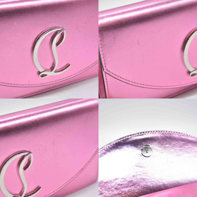 $1390 Christian Louboutin Calfskin Loubi54 Crossbody Clutch Pink Metallic