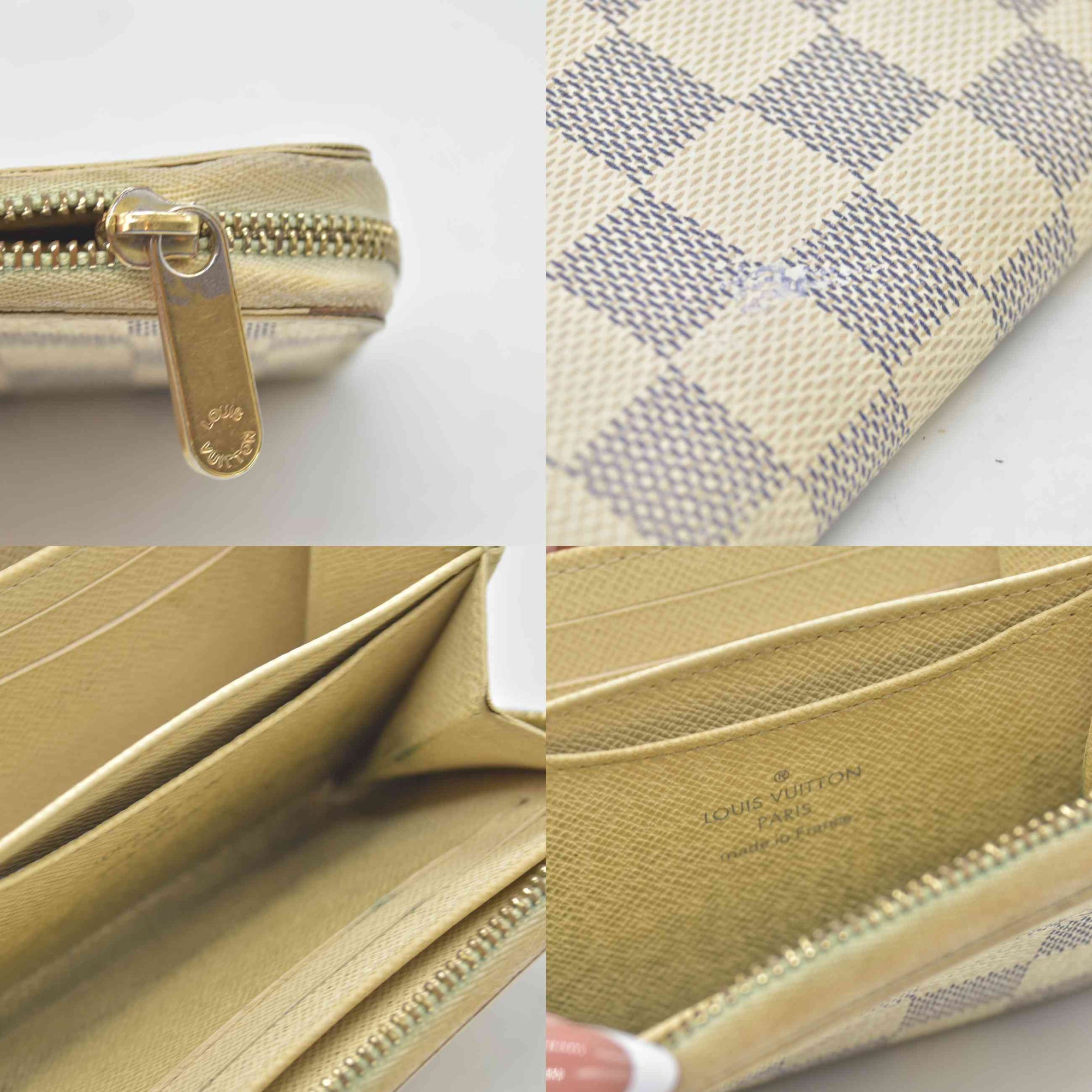 $560 2012 Louis Vuitton Damier Azur Zippy Zip Coin Purse Wallet White SN1192