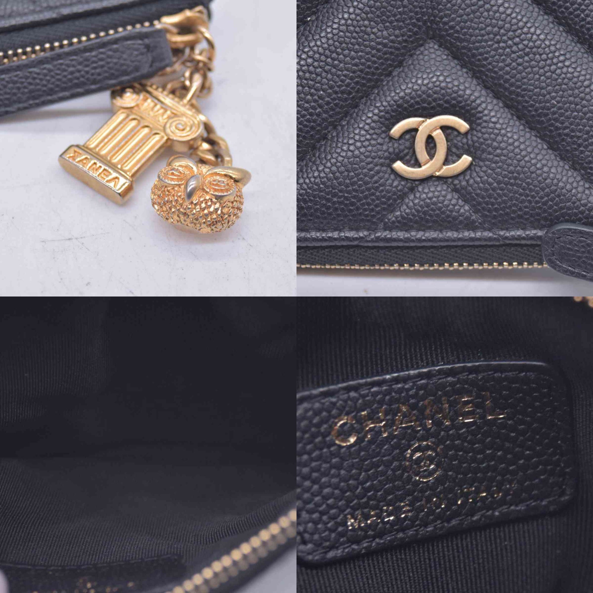 Chanel Caviar Chevron Quilted Small Ancient Greek Charms Cosmetic Case Black CONSIGNMENT