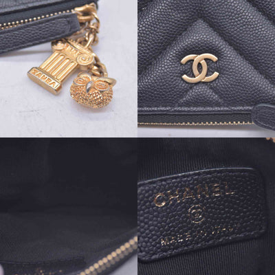 Chanel Caviar Chevron Quilted Small Ancient Greek Charms Cosmetic Case Black CONSIGNMENT