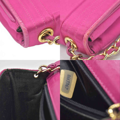 $3500 1986-1988 Chanel Vintage Coco Mark Satin Chain Shoulder Bag Pink