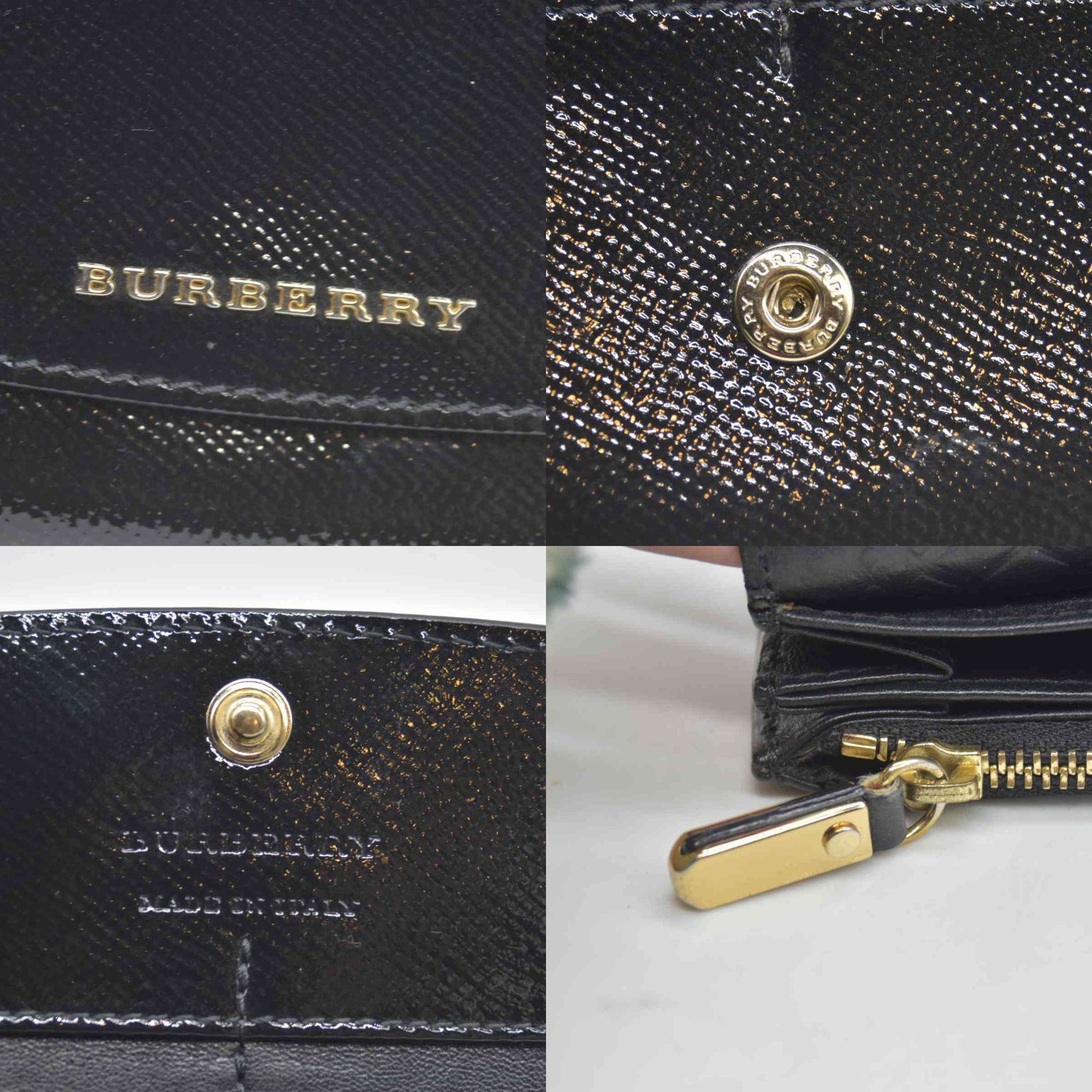 $620 Burberry Grainy Calfskin Patent Black Leather Porter Continental Wallet Black CONSIGNMENT