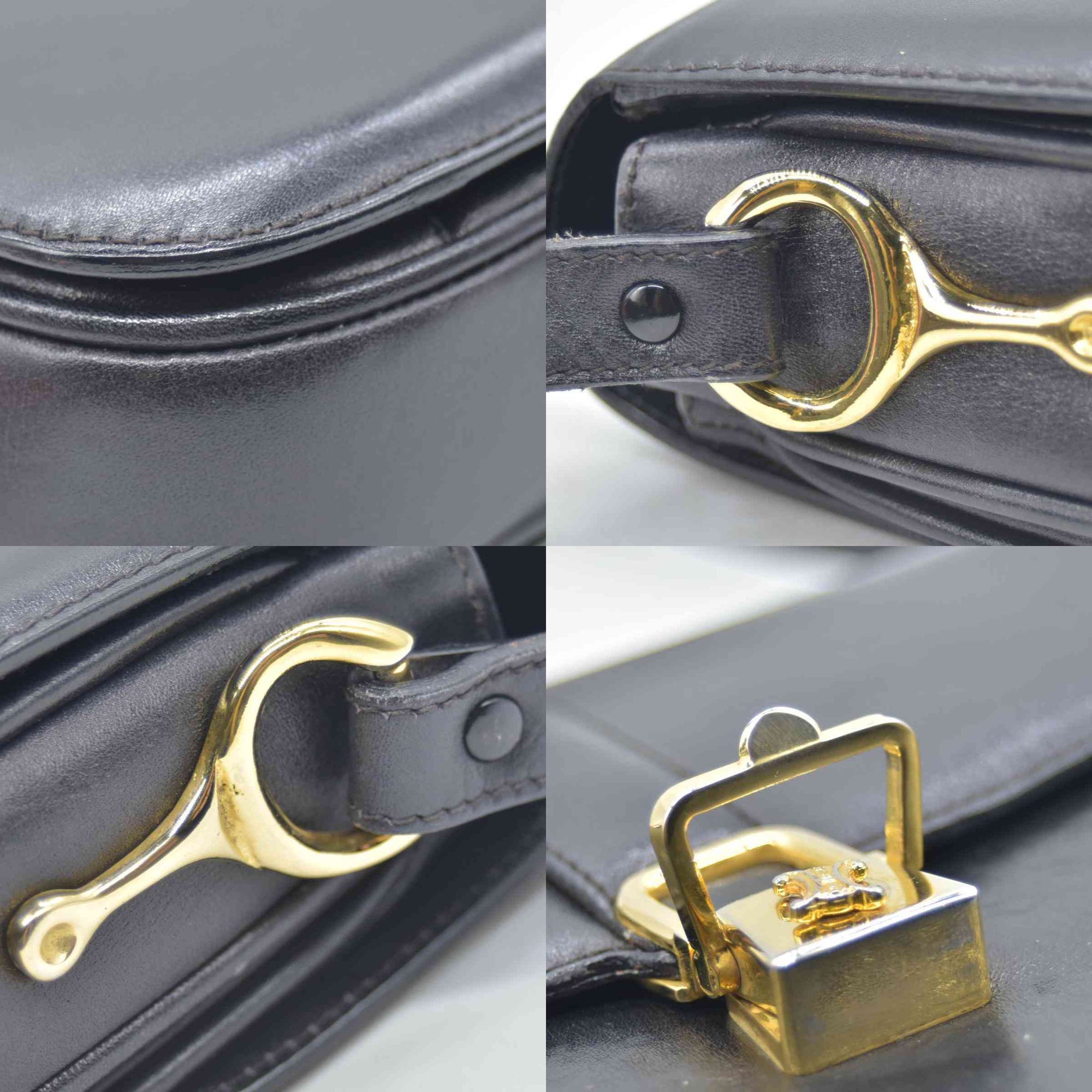 $1800 CONSIGNMENT CELINE Vintage Calf Leather Shoulder Bag Black Rare Horsebit Gold Hardware