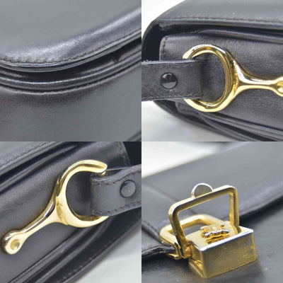 $1800 CONSIGNMENT CELINE Vintage Calf Leather Shoulder Bag Black Rare Horsebit Gold Hardware