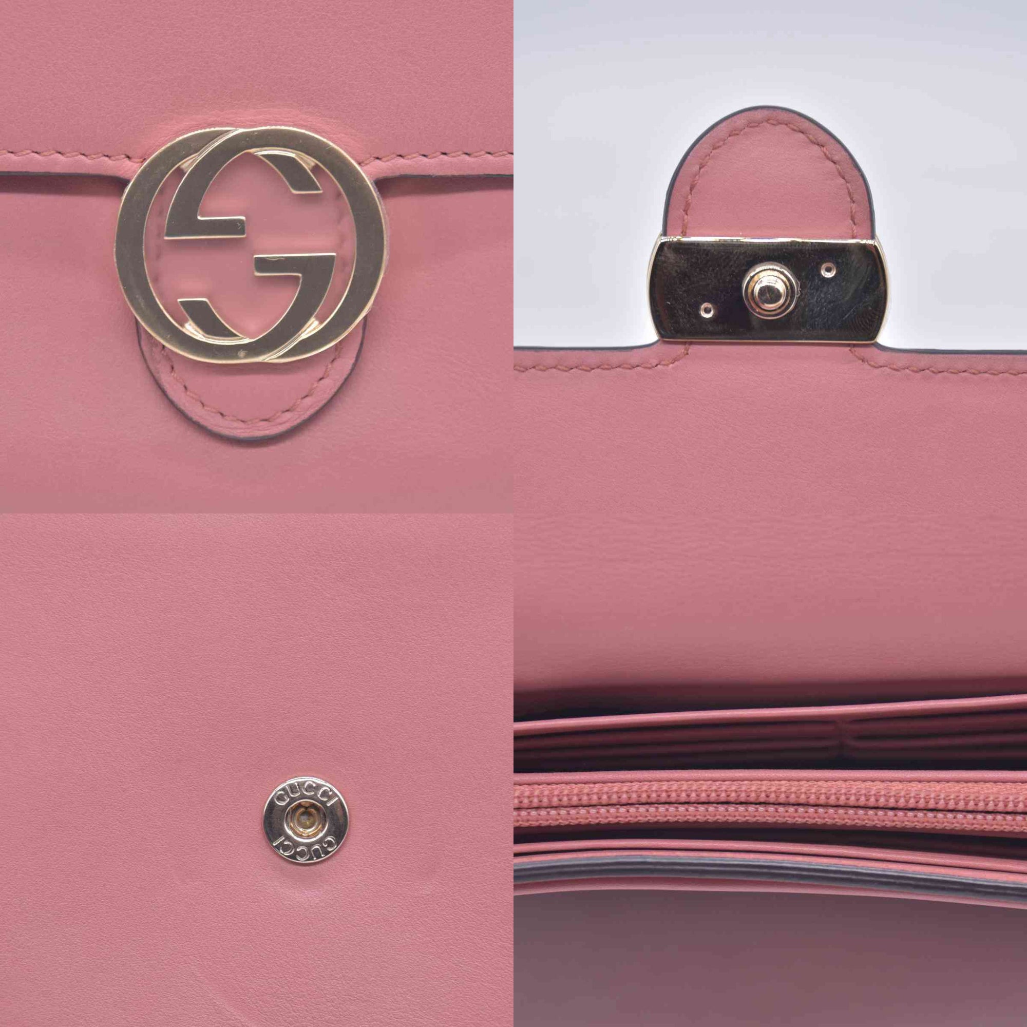 $595 GUCCI Dollar Calfskin Interlocking G Continental Wallet Pink CONSIGNMENT