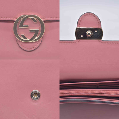 $595 GUCCI Dollar Calfskin Interlocking G Continental Wallet Pink CONSIGNMENT