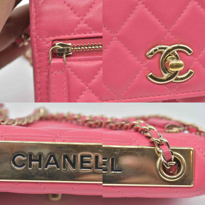 Chanel Lambskin Quilted Mini Trendy CC Wallet On Chain WOC Pink