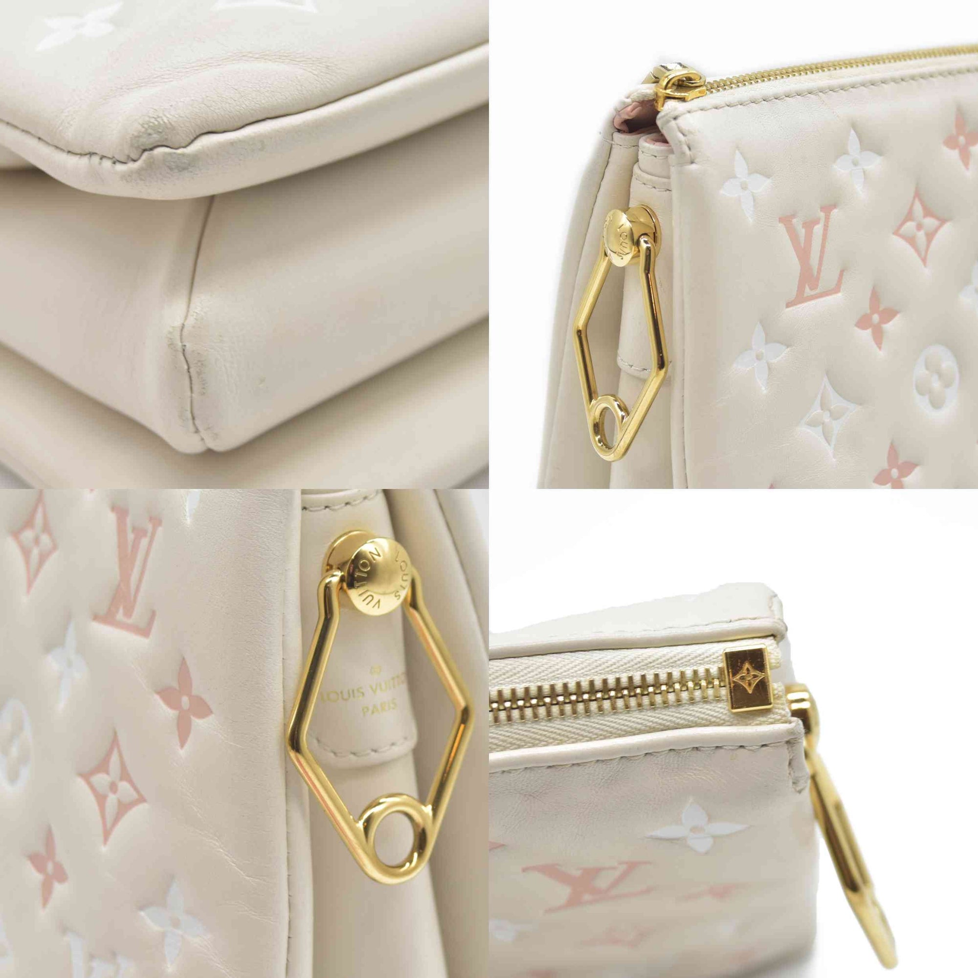 $5100 Louis Vuitton Lambskin Embossed Monogram Coussin PM Natural Creme 2023