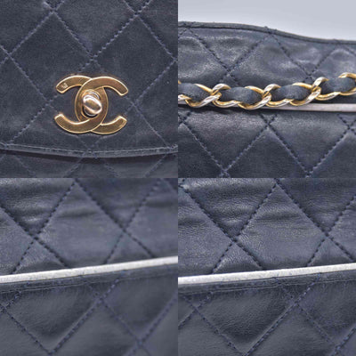 Chanel 1989-1991 Navy Lambskin Quilted Flap Bag 24k Gold Hardware CONSIGNMENT