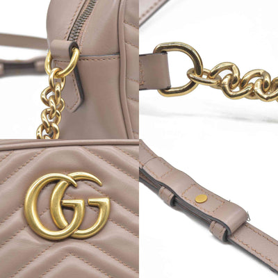 $1950 Gucci  Calfskin Matelasse Small GG Marmont Chain Shoulder Bag Beige