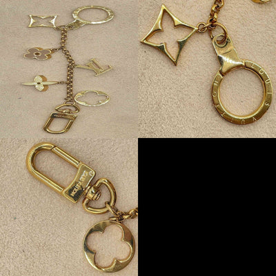 $675 Louis Vuitton Fleur de Monogram Bag Charm Chain Gold Beige