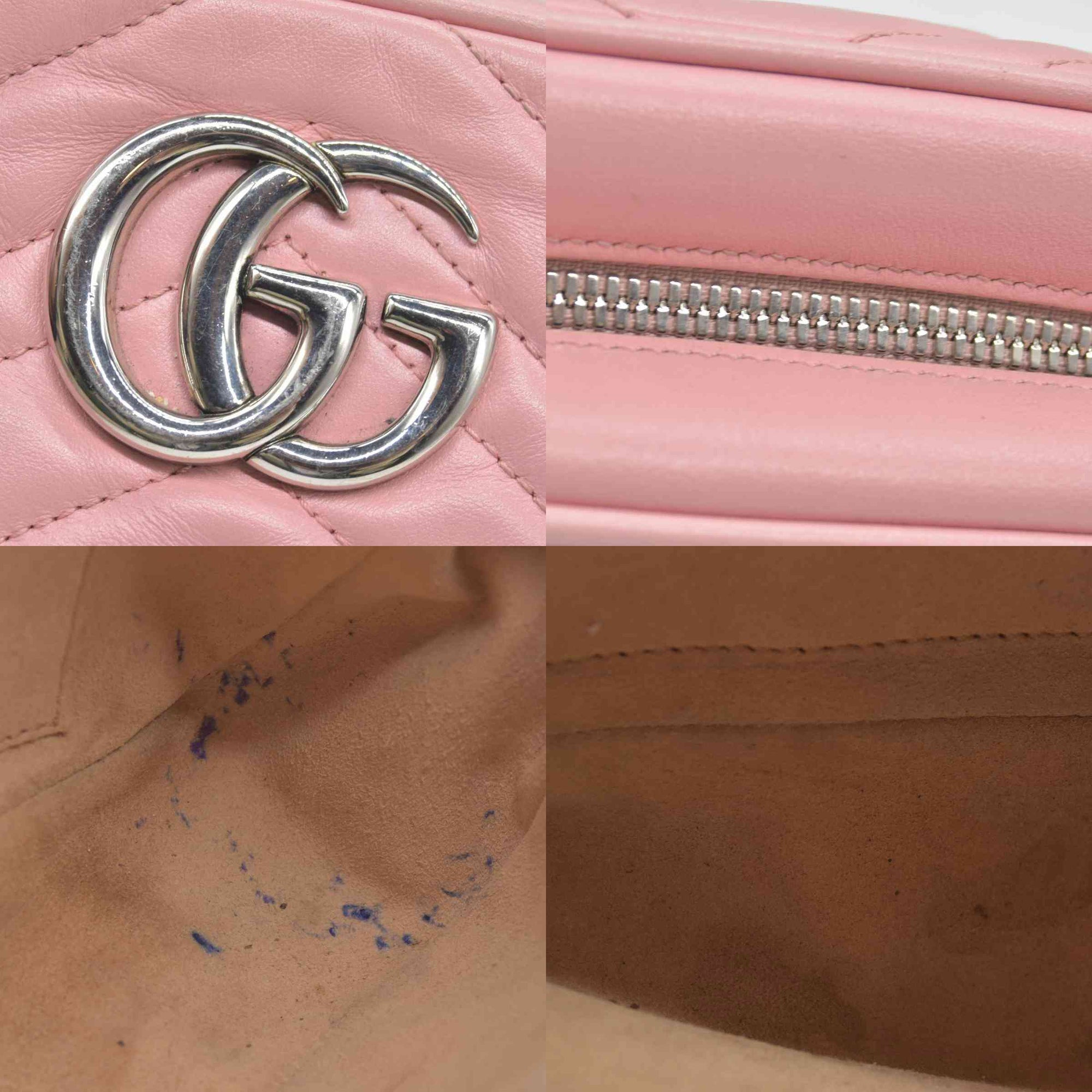 $1950 Gucci Calfskin Matelasse Small GG Marmont Chain Shoulder Bag Wild Rose
