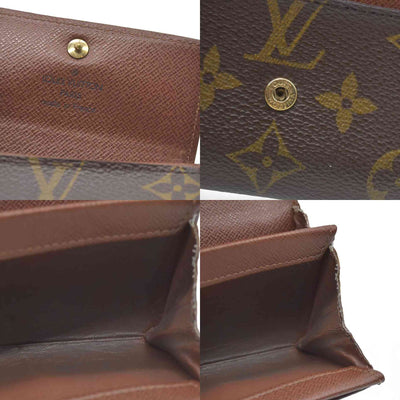 $345 Louis Vuitton Monogram Porte Monnaie Plat Coin Purse Wallet Brown MI0065