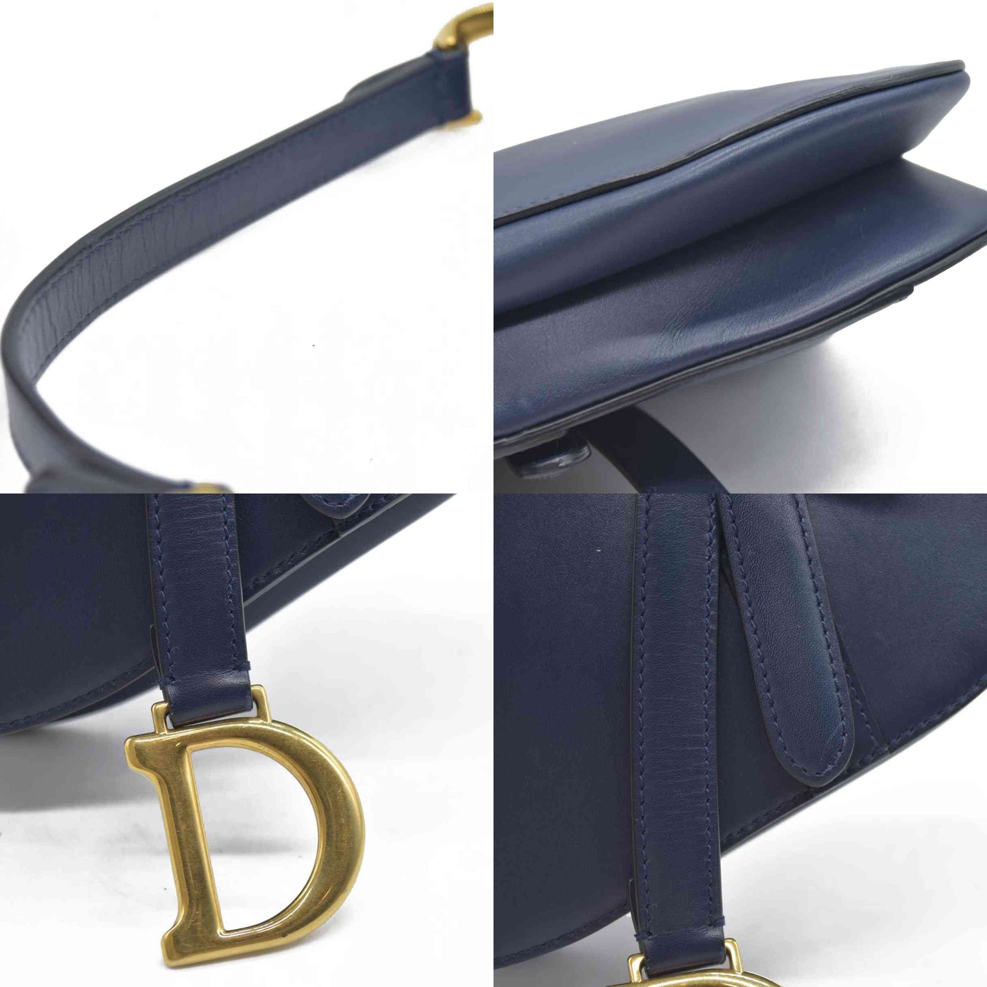 $2750 Christian Dior 2018 Mini Smooth Calfskin Saddle Bag satchel Navy