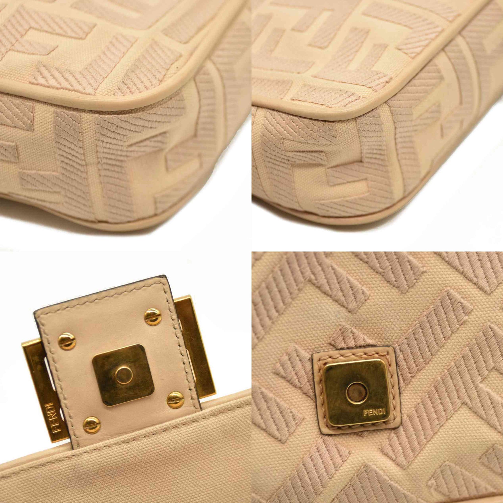 Fendi  Canvas Vitello King Bi-Color Strap FF Embroidered Baguette Poudre