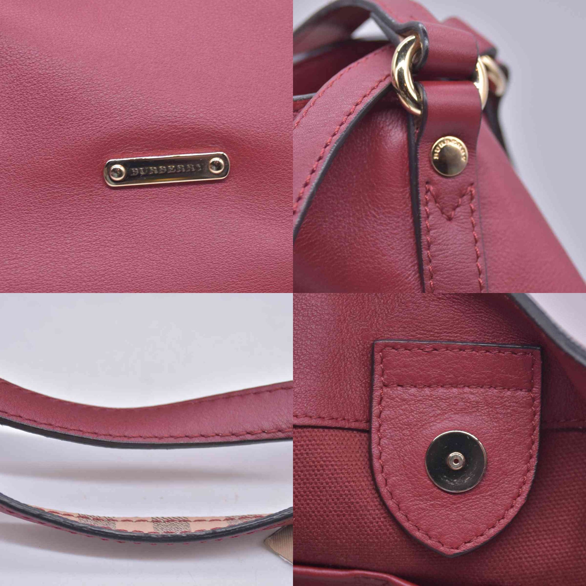 $1095 Burberry Leather Panels Small Canterbury Tote Red CONSIGNMENT