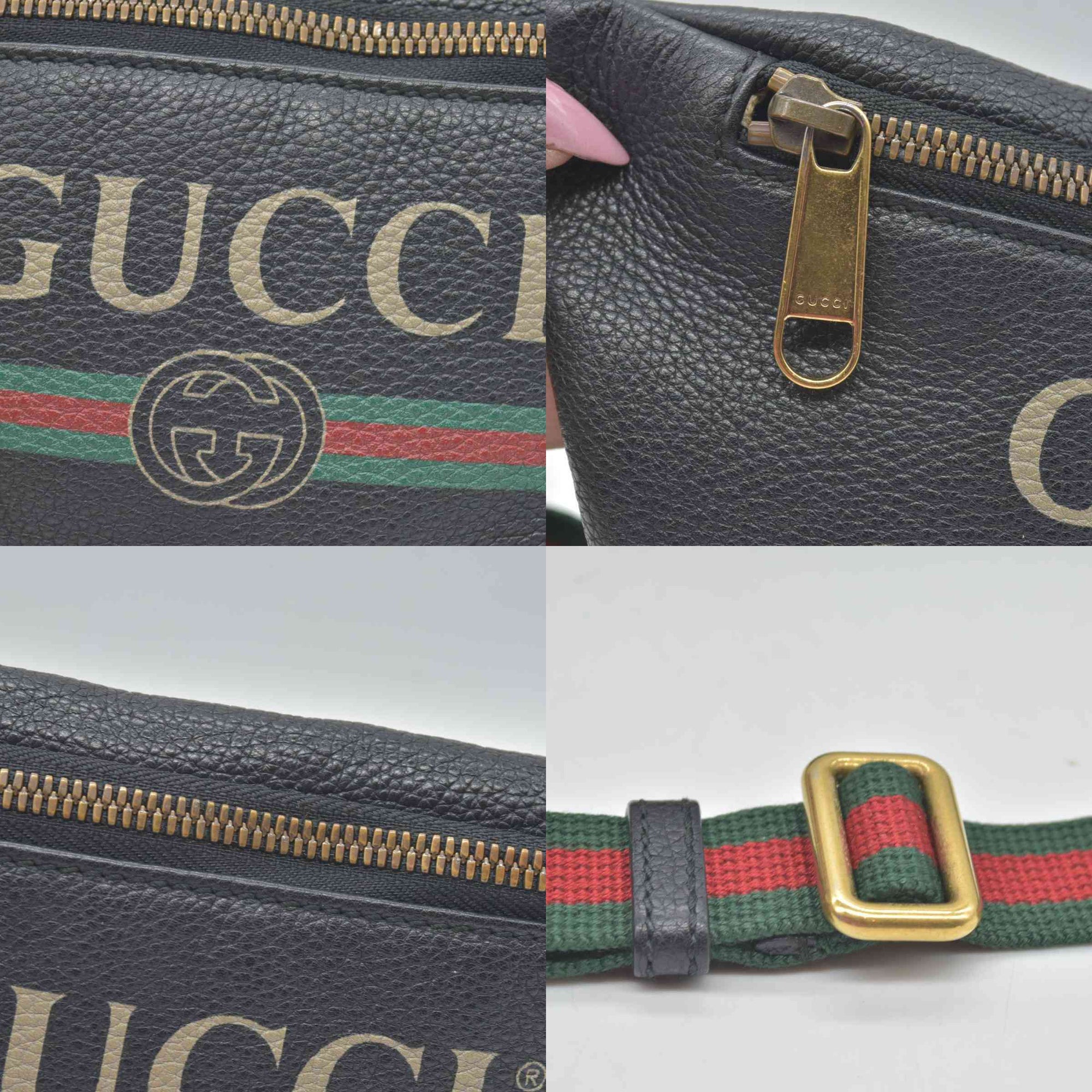$1290 Gucci Grained Calfskin Small Logo Belt Bag Black