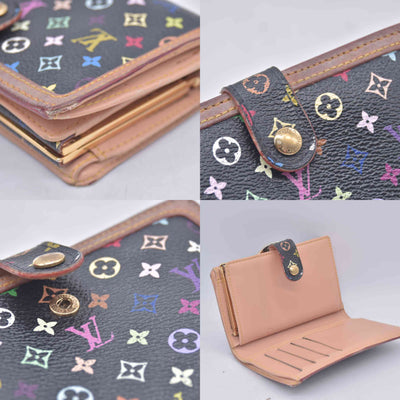 $790 2005 Louis Vuitton Monogram Multicolor French Purse Wallet Black TH0095