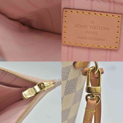 $600 Louis Vuitton Damier Azur Neverfull MM GM Pochette Rose Ballerine 10019218