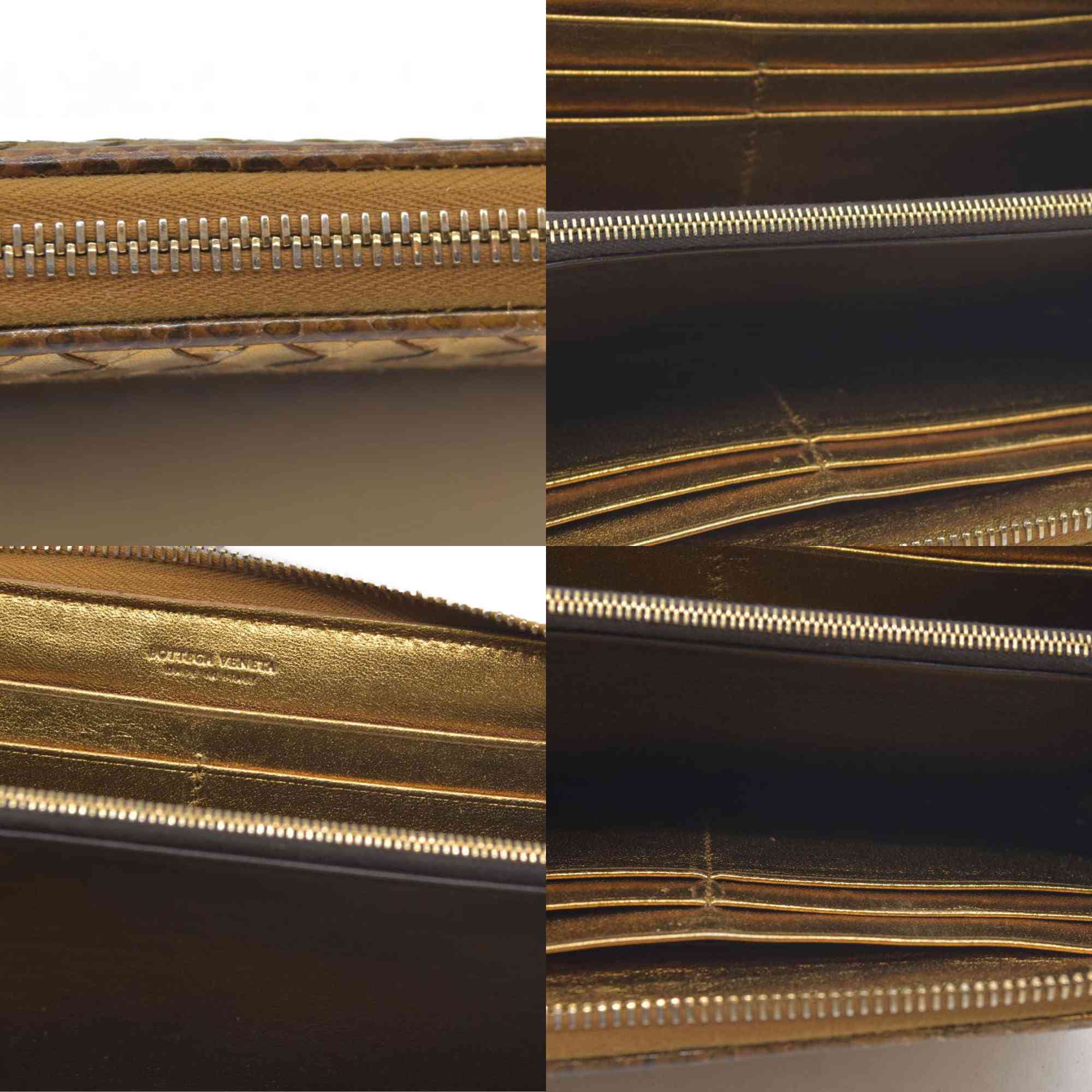 Bottega Veneta Intrecciato Lambskin Zip Around Long Wallet Gold