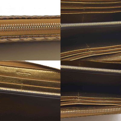 Bottega Veneta Intrecciato Lambskin Zip Around Long Wallet Gold