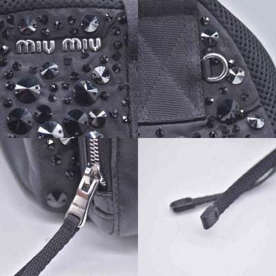 $1950 MIU MIU Leather Trimmed Matelasse Crystal Embellished Nylon Backpack