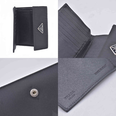 $775 PRADA Logo Plate Nylon Trifold Wallet Black 10021030