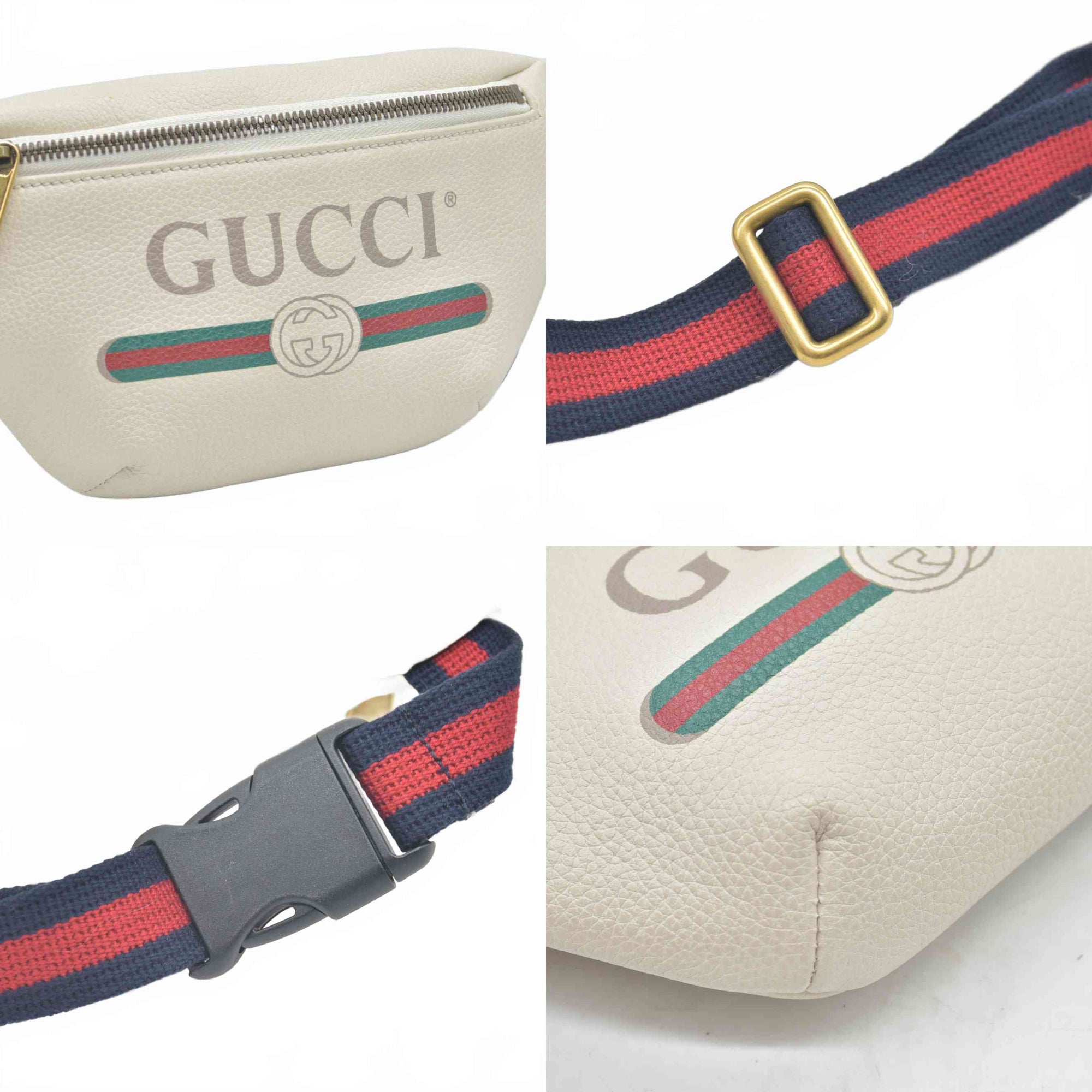 Gucci Grained Calfskin Small Logo Belt Bag White CONSIGNMENT