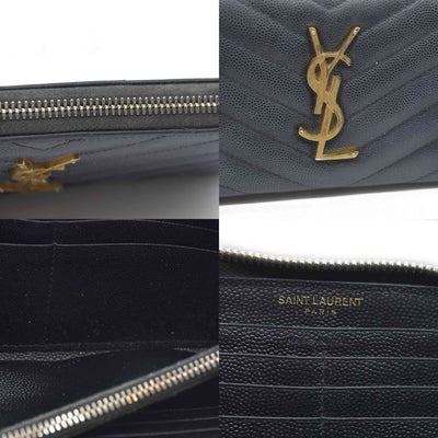 $950 CONSIGNMENT Saint Laurent CASSANDRE MATELASSÉ ZIP AROUND WALLET IN GRAIN DE POUDRE LEATHER