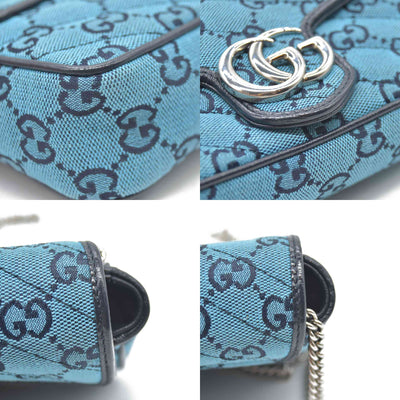 Gucci  Monogram Multicolor Matelasse Diagonal Super Mini GG Marmont Shoulder Bag Light Blue